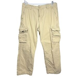 Old Navy Flannel Lined Cargo 36x32 Khaki Y2K Utility Gorpcore Grunge Paratrooper